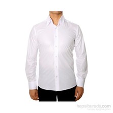 Efor Erkek G 565 Slim Fit Dik Yaka Pamuk Saten Uzun Kol Klasik Beyaz Gömlek