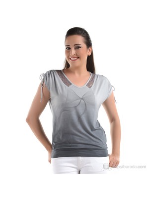 Sistas V-Yaka Kadın Penye Bluz Gri