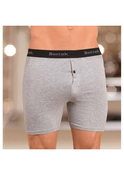 Likralı Düğmeli Erkek Boxer Gri Melanj
