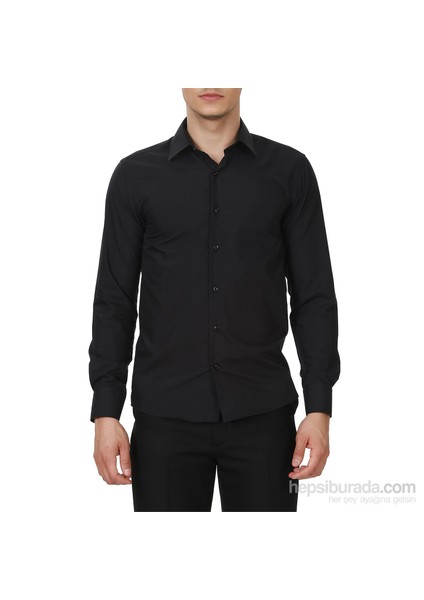 Erkek Siyah Slim Fit Uzun Kol Gömlek