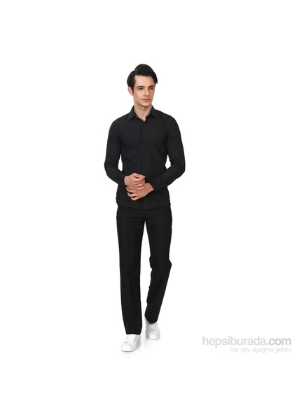 Erkek Siyah Slim Fit Uzun Kol Gömlek