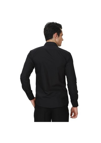 Erkek Siyah Slim Fit Uzun Kol Gömlek