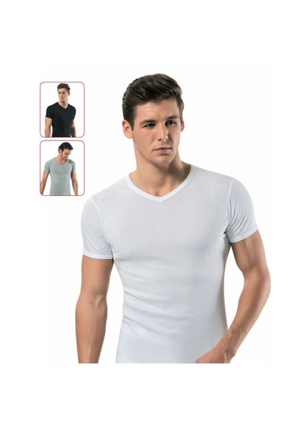 6'Lı Paket Erkek Kısa Kol V Yaka Fanila Siyah