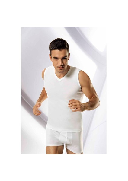 Erkek V Yaka Beyaz Ribana Body