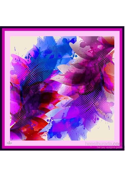 İnterview Twill İpek Eşarp Pembe Lacivert Tonlu 26487