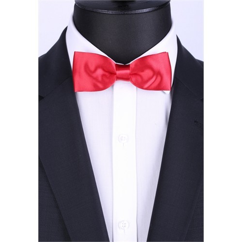 La Pescara Kırmızı Slim Saten Papyon Sp17 Düz Desenli %100 İthal Mikrofiber Kumaş görsel 2