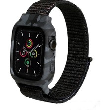 TahTicMer Apple Watch Uyumlu 42 mm Kordon Kayış 360 Komple Hasır Örme Desenli Çerçeve Korumalı
