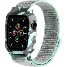 TahTicMer Apple Watch Uyumlu 42 mm Kordon Kayış 360 Komple Hasır Örme Desenli Çerçeve Korumalı