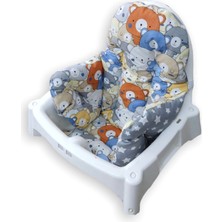 Bebek Özel Bebek/çocuk Mama Sandalyesi Minderi Mavi Neşeli Ayıcıklar ve Gri Yıldızlı