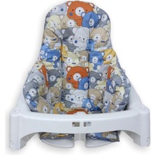 Bebek Özel Bebek/çocuk Mama Sandalyesi Minderi Mavi Neşeli Ayıcıklar ve Gri Yıldızlı