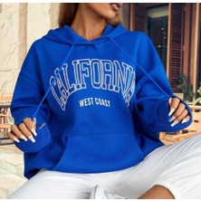 Amor Man Kapüşonlu Californıa Göğüs Baskılı Şardonlu Pamuk Dokuma Oversize Kadın Sweatshirt