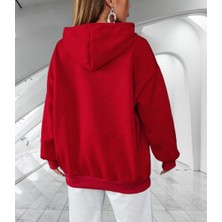 Amor Man Kapüşonlu Calıfornıa Göğüs Baskılı Şardonlu Pamuk Dokuma Oversize Yeni Stil Kadın Sweatshirt