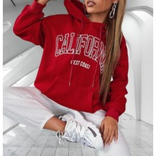 Amor Man Kapüşonlu Calıfornıa Göğüs Baskılı Şardonlu Pamuk Dokuma Oversize Yeni Stil Kadın Sweatshirt