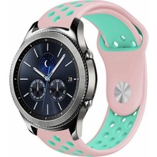 TahTicMer Samsung Galaxy Watch 46MM SM-R800 Kordon Kayış Renkli Silikon Spor Kayışı Yumuşak Pembe - Yeşil