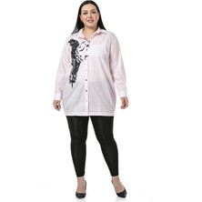 Disentis Modest Büyük Beden Yaprak Baskılı Yarım Balon Kalıp Eteği Dikişli Pembe Gömlek