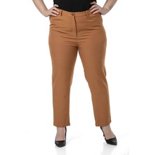 Disentis Modest Büyük Beden Beli Yanlardan Lastikli Fermuarlı Paçası Yırtmaçlı Kahverengi Pantolon