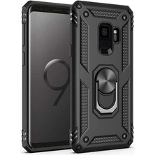 Tekno Grup Samsung Galaxy S9 Kılıf Çift Katmanlı Yüzüklü Manyetik Vega Kapak + Tam Kaplayan 6d Polymer Nano Ekran Koruyucu Siyah
