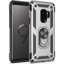 Tekno Grup Samsung Galaxy S9 Kılıf Çift Katmanlı Yüzüklü Manyetik Vega Kapak + Tam Kaplayan 6d Polymer Nano Ekran Koruyucu Gümüş