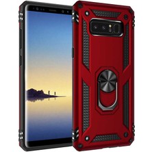 Tekno Grup Samsung Galaxy Note 8 Kılıf Çift Katmanlı Yüzüklü Manyetik Vega Kapak + Tam Kaplayan 6d Polymer Nano Ekran Koruyucu Kırmızı