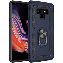 Tekno Grup Samsung Galaxy Note 9 Kılıf Çift Katmanlı Yüzüklü Manyetik Vega Kapak + Tam Kaplayan 6d Polymer Nano Ekran Koruyucu Lacivert