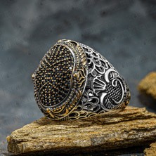 Takılingo Siyah Zirkon Taşlı Usta Işi Vav Desenli 925 Ayar Gümüş Erkek Yüzük