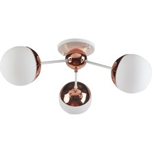 Fer Avize  Rima Plofonyer Modern Retro Beyaz Bakır 3’lü Avize