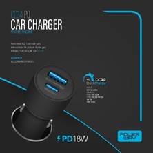 Powerway  Araç Hızlı Şarj 18W Oto Çakmaklık Qc 3.0A Usb-Type C Giriş CC34