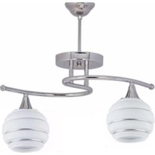 Fer Avize  Fuji̇ Modern Krom Beyaz Gümüş Camli 2’li̇ Avi̇ze