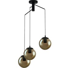 Fer Avize  Elroy Siyah Gövde Otantik Kasa Füme Camlı Sarkıt 3’lü Avize