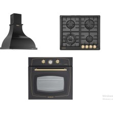 Silverline Rustik Siyah Ankastre Set (Retro Davlumbaz + RS5322B01 Ocak + RS6235B02 Fırın)