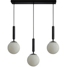 Fer Avize  Carla Siyah Gövde Beyaz Camlı Sıralı 3’lü Avize