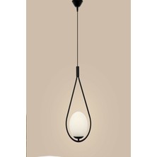 Fer Avize  Deco Özel Tasarım Modern Spor Glop Camlı Oval Siyah Tekli Avize