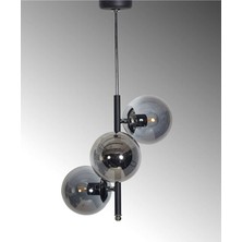Fer Avize  Sarmaşık Özel Tasarım Spor Modern Globe Camlı Krom Detaylı Siyah 3’lü Avize