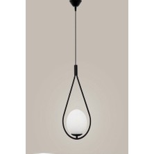Fer Avize  Deco Özel Tasarım Modern Spor Glop Camlı Oval Siyah Tekli Avize