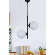 Fer Avize  Vitaly 2’li Modern Spor Beyaz Glop Camlı Siyah Avize