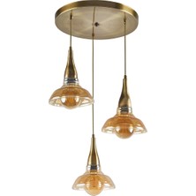 Fer Avize  Poyraz Retro Rustik Eskitme 3’lü Camlı Sarkıt Avize