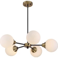 Fer Avize  Si̇mya Modern Retro Si̇yah Eski̇tme Kasa Beyaz Globe Camlı 5’li̇ Avi̇ze