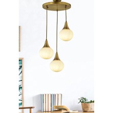 Fer Avize  Damla Modern Metal Sıvama  Kapalı Beyaz Camlı Üçlü Sarkıt Avi̇ze