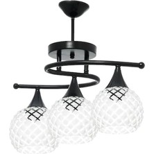 Fer Avize  Fuji̇ Retro Modern Siyah Kasa Camlı 3’lü Avize