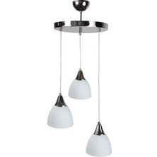 Fer Avize  Begüm Modern Krom Beyaz Camlı Üçlü Avize