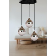 Fer Avize  Ri̇ma Modern Retro Rustik Krom Opal Beyaz Camlı Sarkıt 3’lü Avize