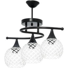 Fer Avize  Fuji̇ Modern Retro Si̇yah Şeffaf Camli 3’lü Avi̇ze