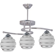 Fer Avize  Fuji 2046 Camlı Modern Krom Kasa Gümüş Desenli 3 Lü Avize