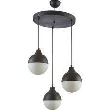 Fer Avize  Vera Spor Modern Globe Camlı Siyah Sarkıt 3 Lü Avize