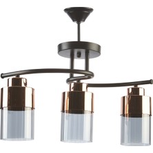 Fer Avize  Felix Özel Tasarım Spor Modern Rose Gold Detaylı Füme Camlı 3 Lü Siyah Avize