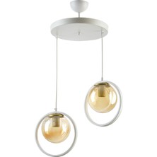 Fer Avize  Ni̇na Modern Metal Halkalı Kapalı Camlı Iki̇li̇ Avi̇ze