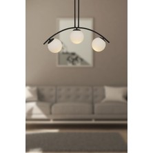 Fer Avize  Le-Man Modern Tasarım Siyah Kasa Beyaz Kapalı Camlı 3’lü Avize