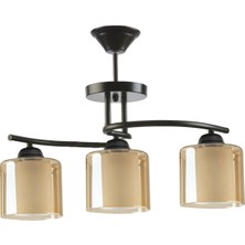 Fer Avize  Fuji Özel Tasarımspor Modernbal Rengi Çift Camlı 3 Lü Siyah Avize