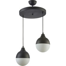 Fer Avize  Vera Spor Modern Globe Camlı Siyah Sarkıt 2 Li Avize