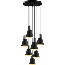 Fer Avize  Trend Özel Tasarım Spor Modern Metal Başlıklı Sarkıt Siyah 7’li Avize